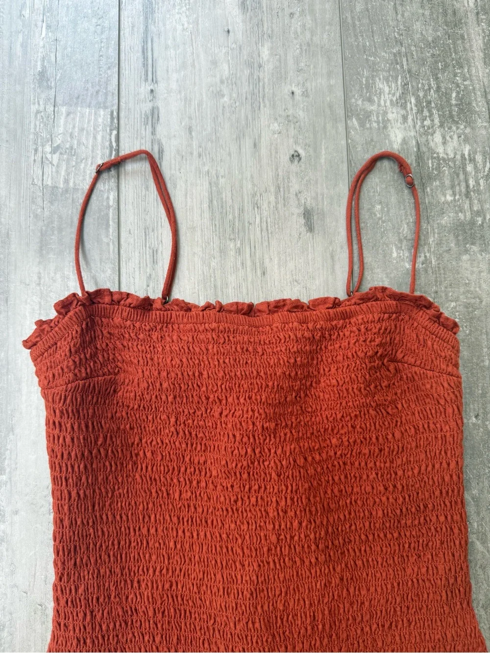 Abercrombie & Fitch Smocked Linen Blend Mini Dress Rust Orange Size Small - Picture 8 of 12